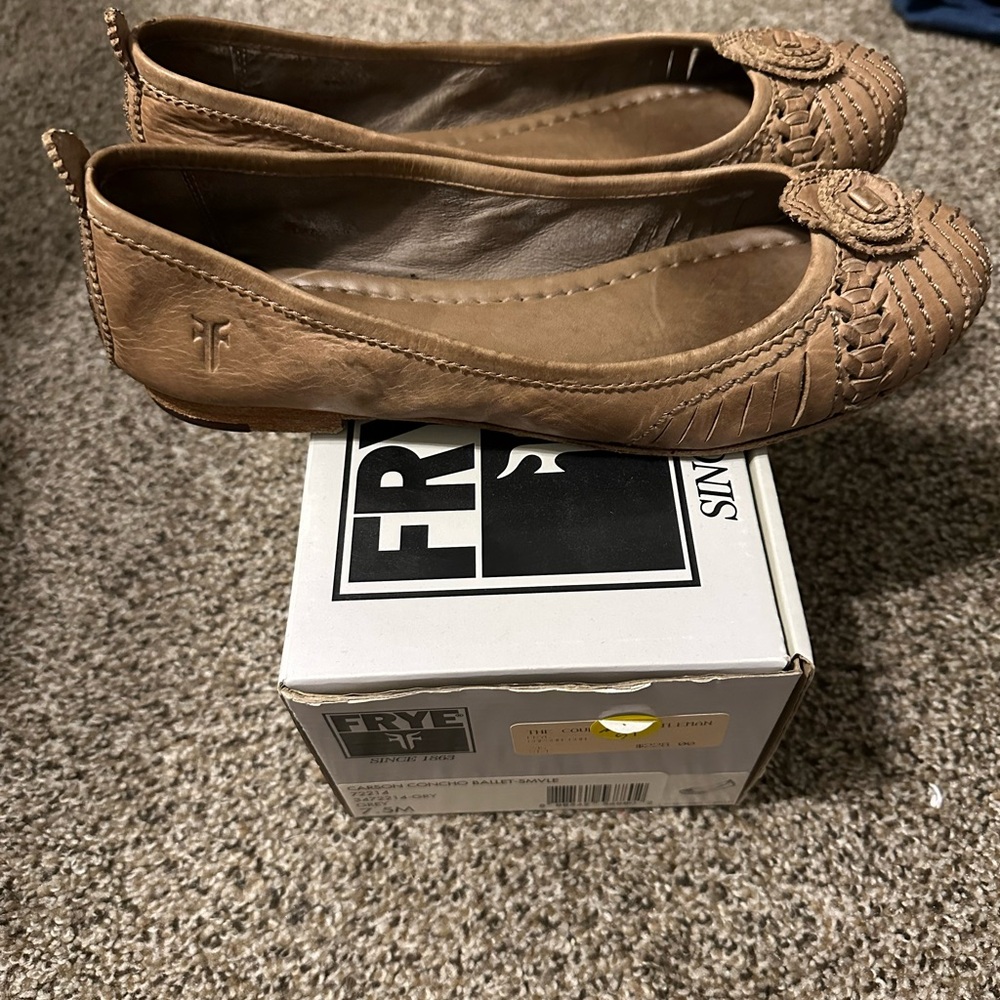 Frye Brown Leather Loafers with Braided Design